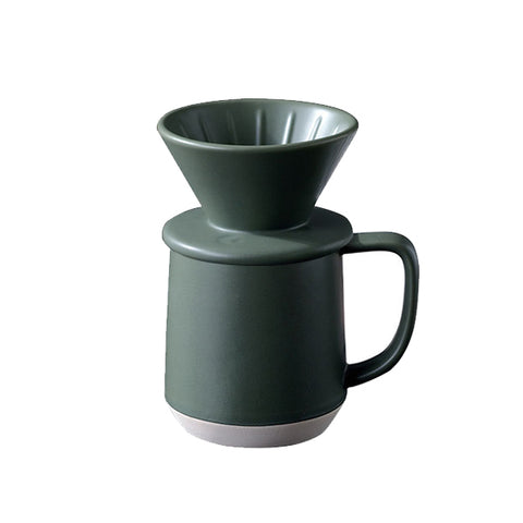 סט דריפר וכוס מחרסינה מעוצב בצבע ירוק 300 מ"ל