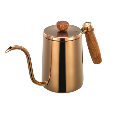 קומקום נירוסטה 600 מ"ל זהב אדום (רוז גולד) ידית עץ