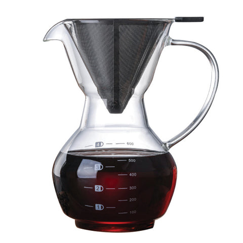 CHEMEX כד זכוכית בגובה 210 מ"מ להכנת קפה פילטר 600 מ"ל עם פילטר רב פעמי תואם