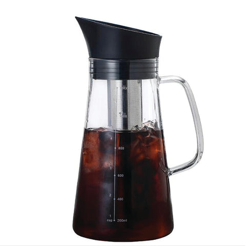 קולד ברו קנקן מזכוכית עם מכסה וידית מפלסטיק 1000 מ"ל