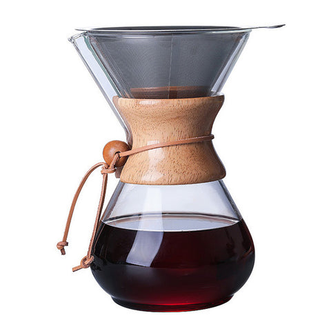 CHEMEX כד זכוכית בגובה 165 מ"מ עם חבק עץ להכנת קפה פילטר 400 מ"ל עם פילטר רב פעמי תואם