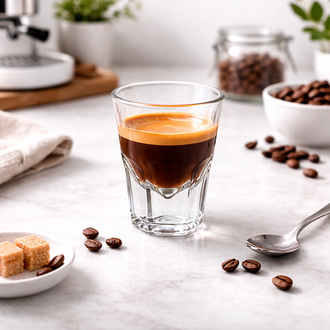 כוס אספרסו מזכוכית - כוס זכוכית מעוצב לאספרסו 130 מ"ל עם תחתית עבה